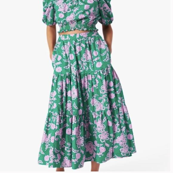 Xirena Caprisyn Floral Green Pink Skirt Medium - Picture 1 of 8